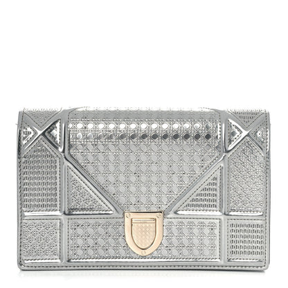 Christian Dior Metallic Patent Micro-Cannage Diorama Wallet on Chain Pouch Silver 1 of 11