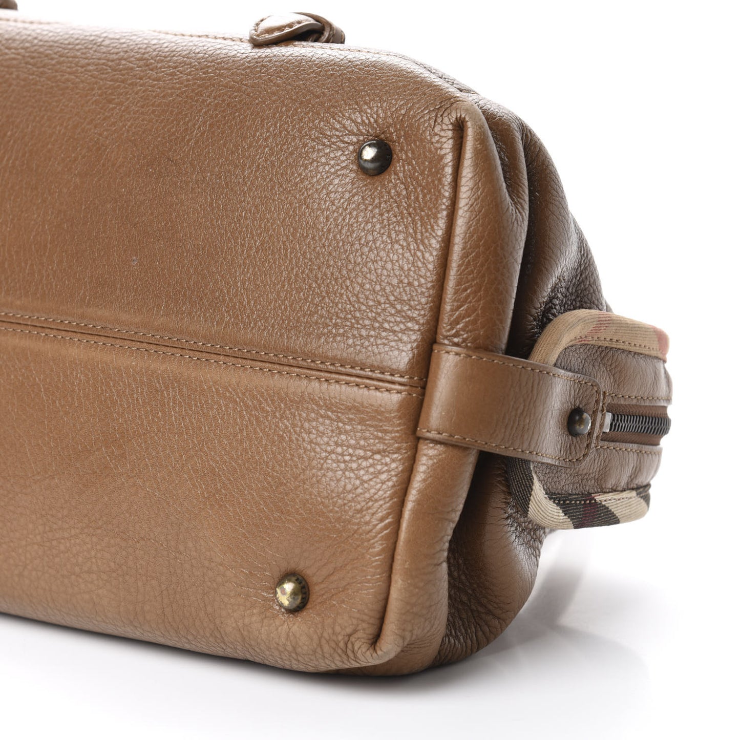 Grained Calfskin Two Front Pocket Satchel Brown