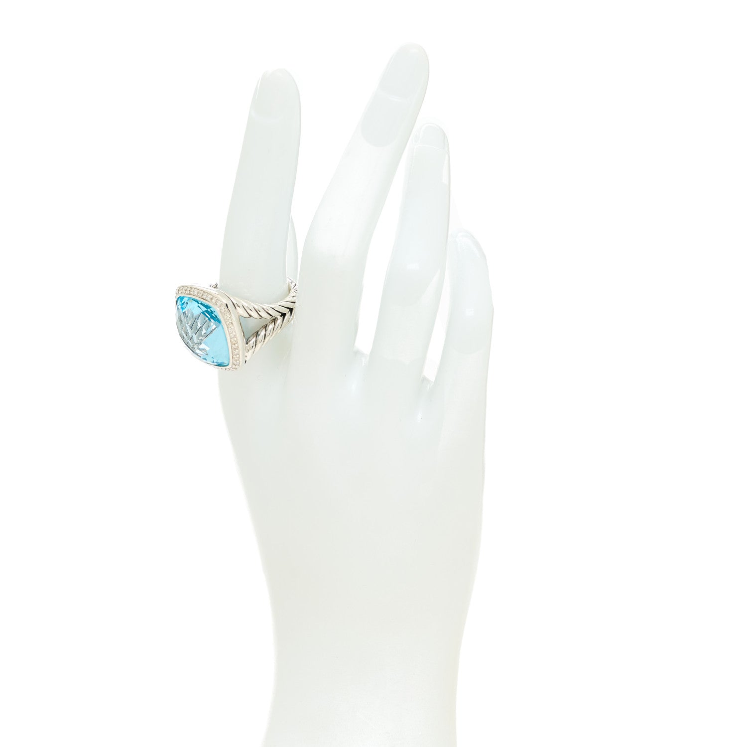 David Yurman Sterling Silver Diamond Blue Topaz 17mm Albion Ring 60 9 2 of 6