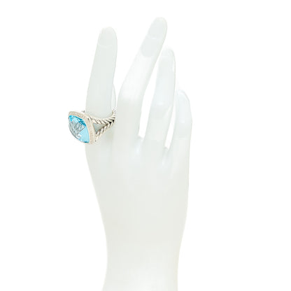 David Yurman Sterling Silver Diamond Blue Topaz 17mm Albion Ring 60 9 2 of 6
