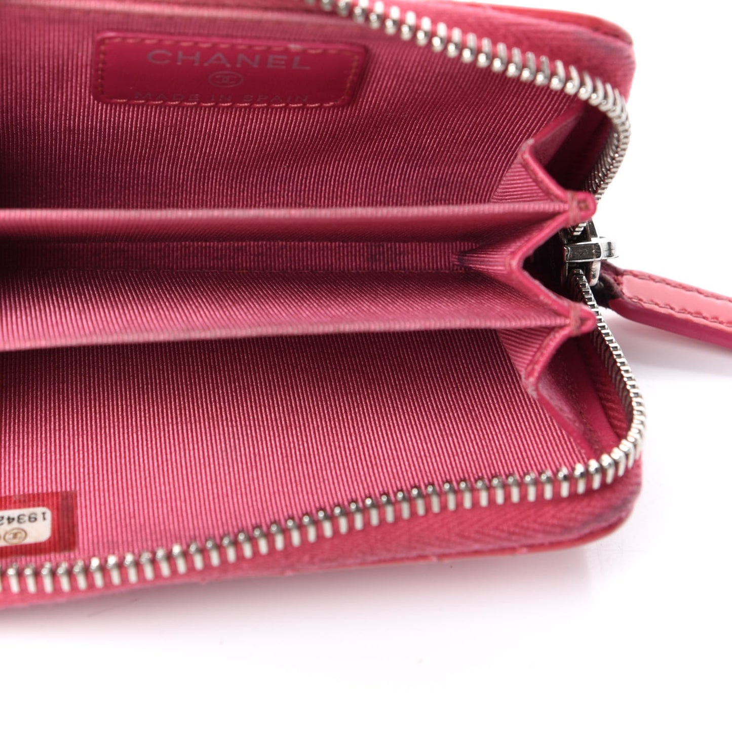 Patent Calfskin Quilted Zip Coin Purse Dark Pink
