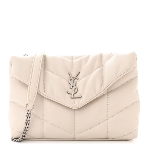 SAINT LAURENT Lambskin Quilted Toy Loulou Puffer Monogram Chain Satchel Crema Soft