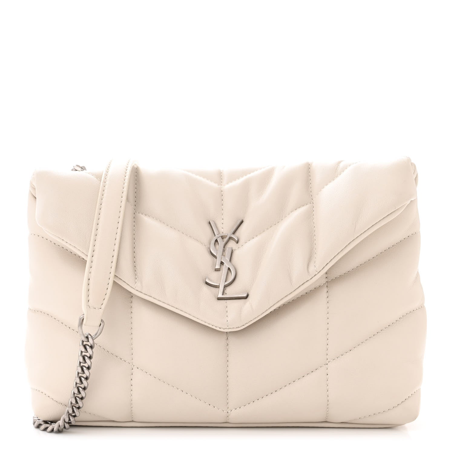 Saint Laurent SAINT LAURENT Lambskin Quilted Toy Loulou Puffer Monogram Chain Satchel Crema Soft 1 of 12