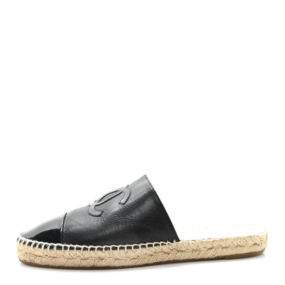 Chanel Goatskin Patent Calfskin CC Espadrille Mules 40 Black 1 of 11
