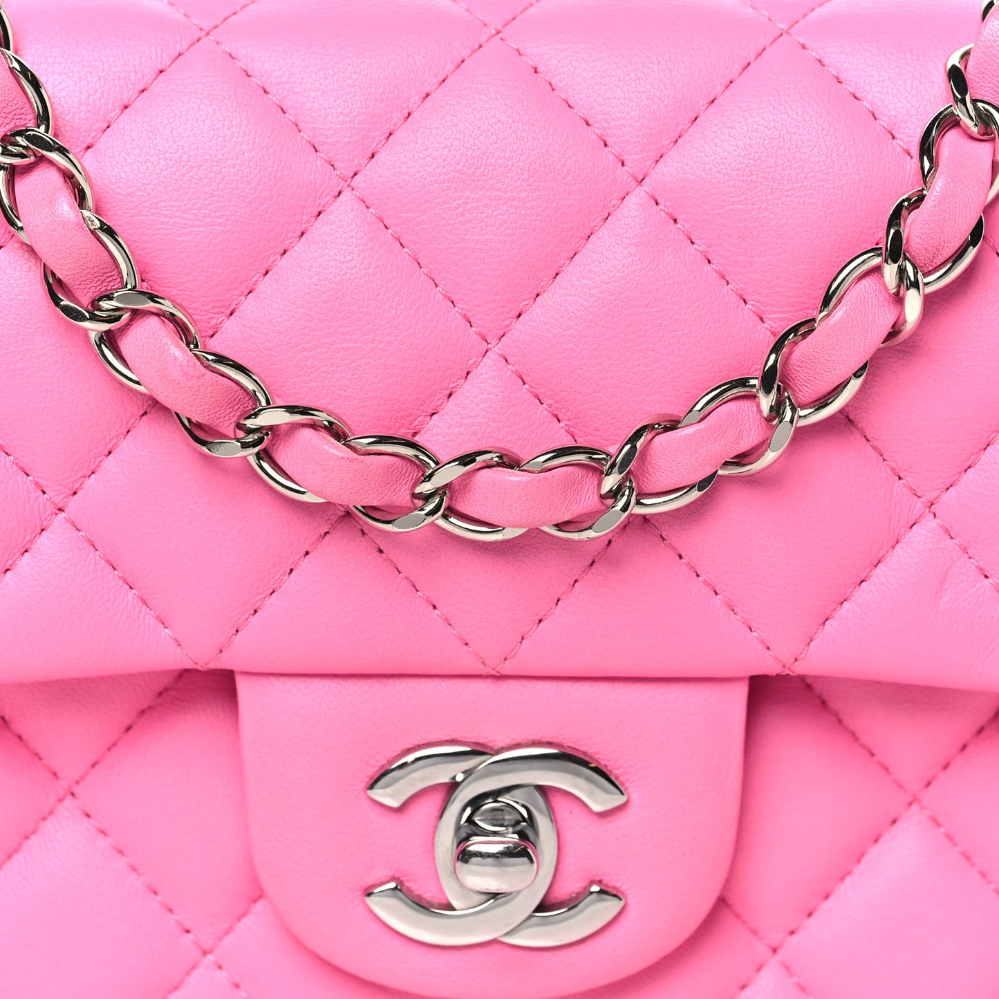 Lambskin Quilted Mini Rectangular Flap Neon Pink