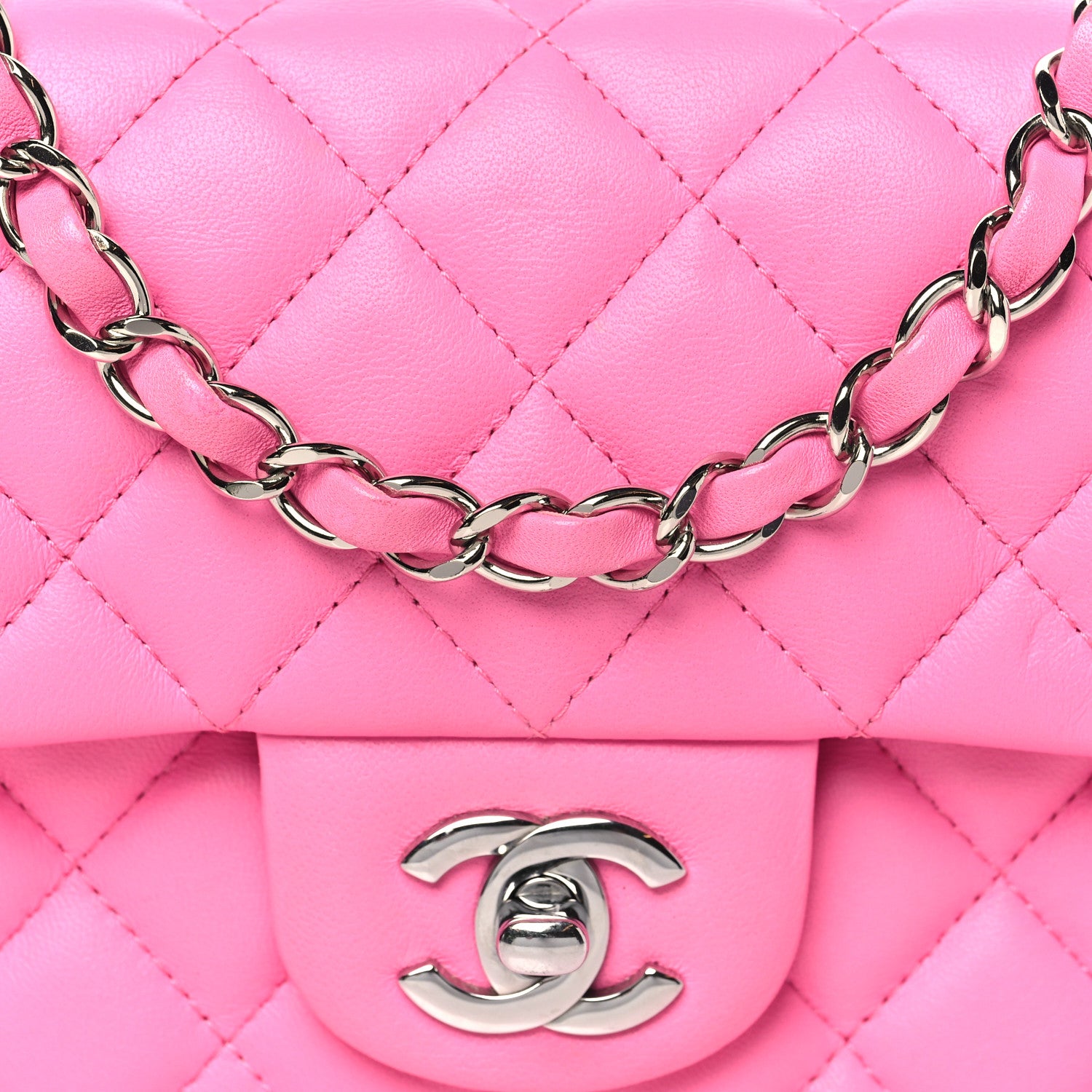 Chanel Lambskin Quilted Mini Rectangular Flap Neon Pink 8 of 13