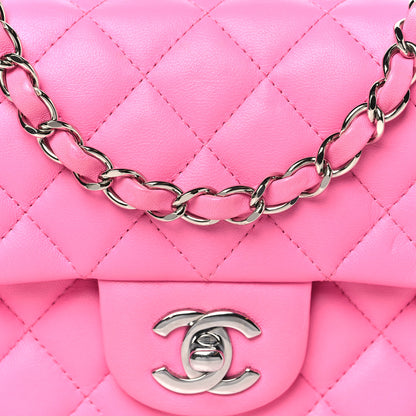 Chanel Lambskin Quilted Mini Rectangular Flap Neon Pink 8 of 13