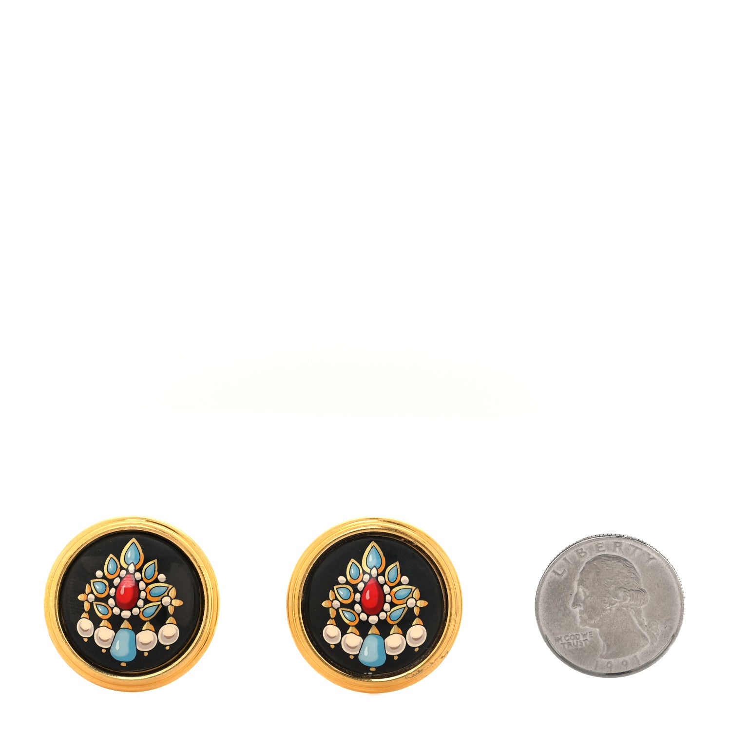 Hermes Enamel Printed Clip On Earrings Black Gold 2 of 4