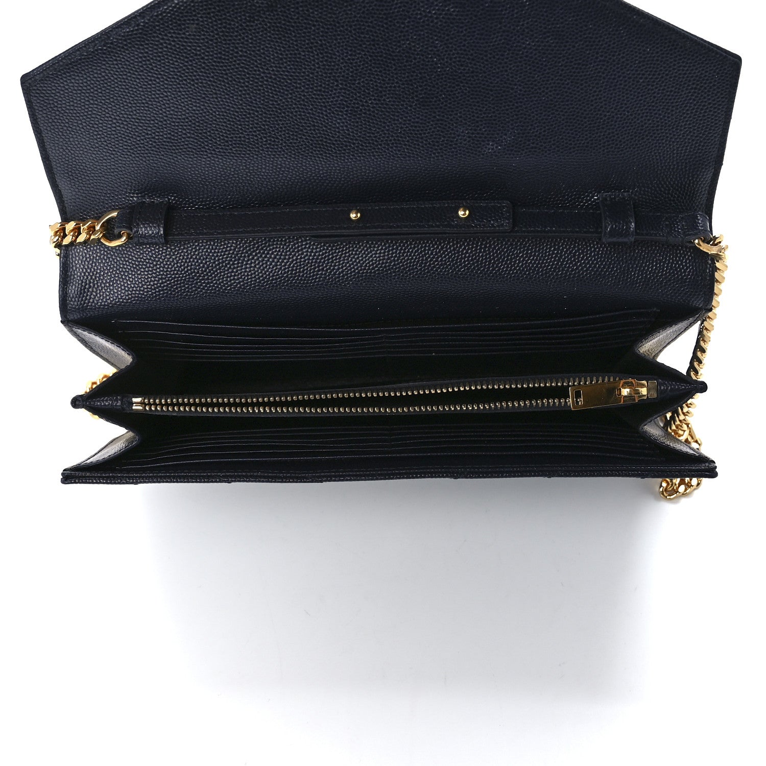 Saint Laurent Grain De Poudre Matelasse Chevron Monogram Chain Wallet Deep Marine 5 of 11