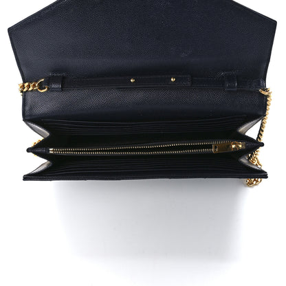 Saint Laurent Grain De Poudre Matelasse Chevron Monogram Chain Wallet Deep Marine 5 of 11