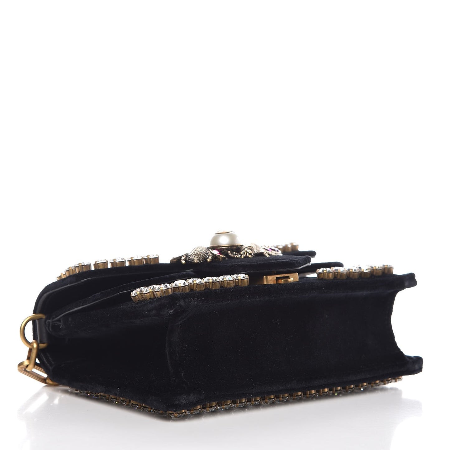 Velvet Crystal Mini Bee Broadway Shoulder Bag Black