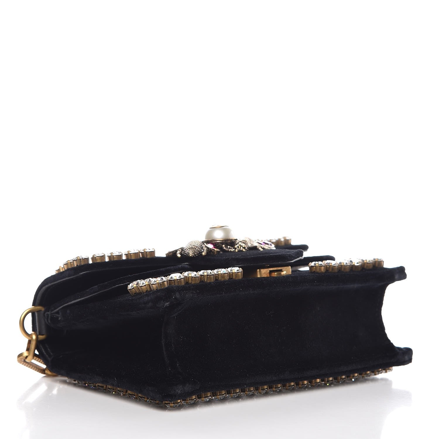 Gucci Velvet Crystal Mini Bee Broadway Shoulder Bag Black 4 of 7