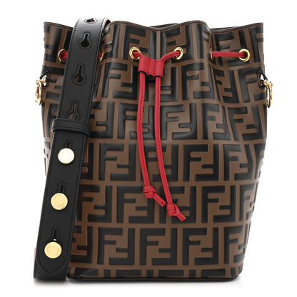 Fendi Vitello Grace F is Fendi Bi-Color FF 1974 Embossed Grande Mon Tresor Bucket Bag Maya Black Fragola 1 of 9