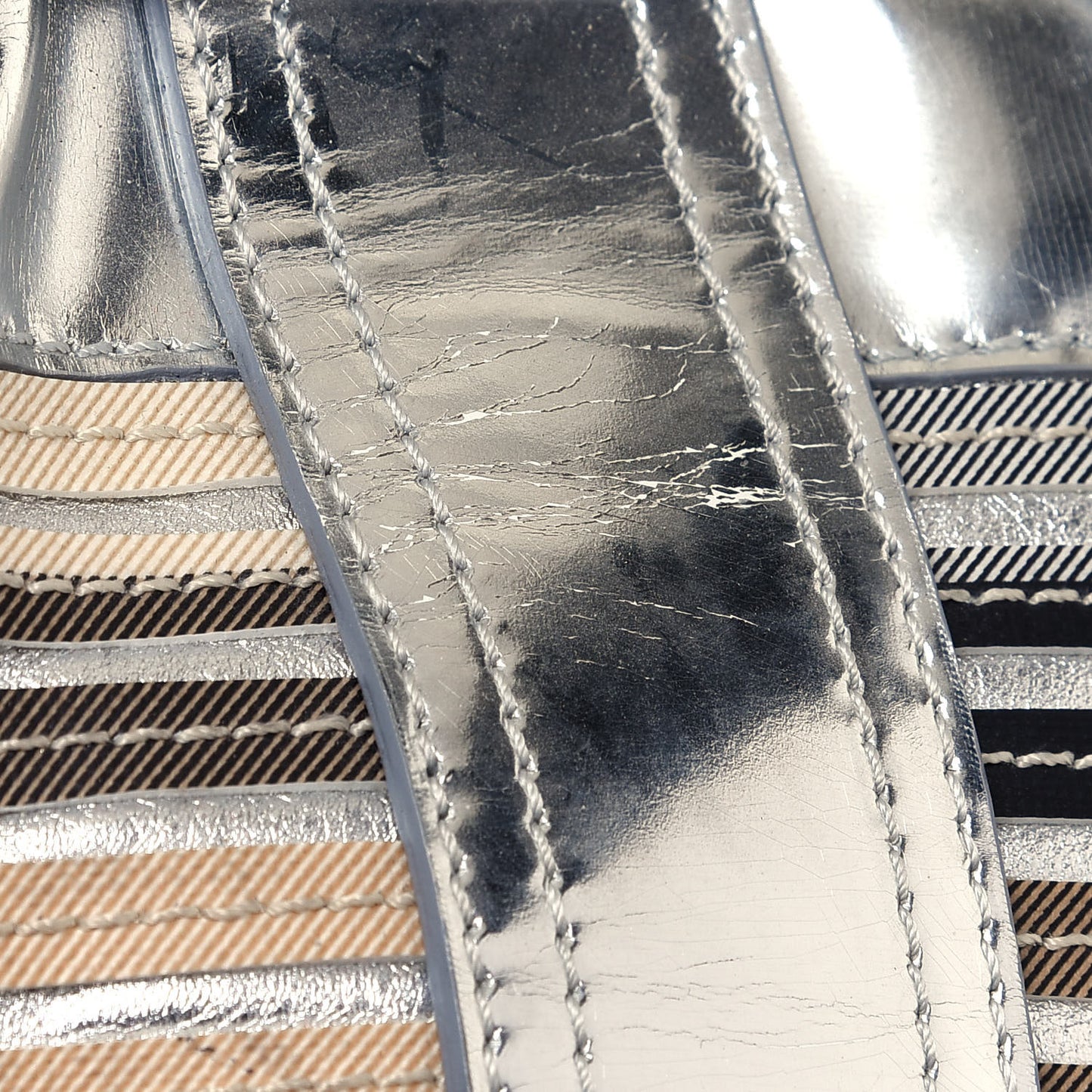 Metallic Patent House Check Sliced Beaton Tote Silver