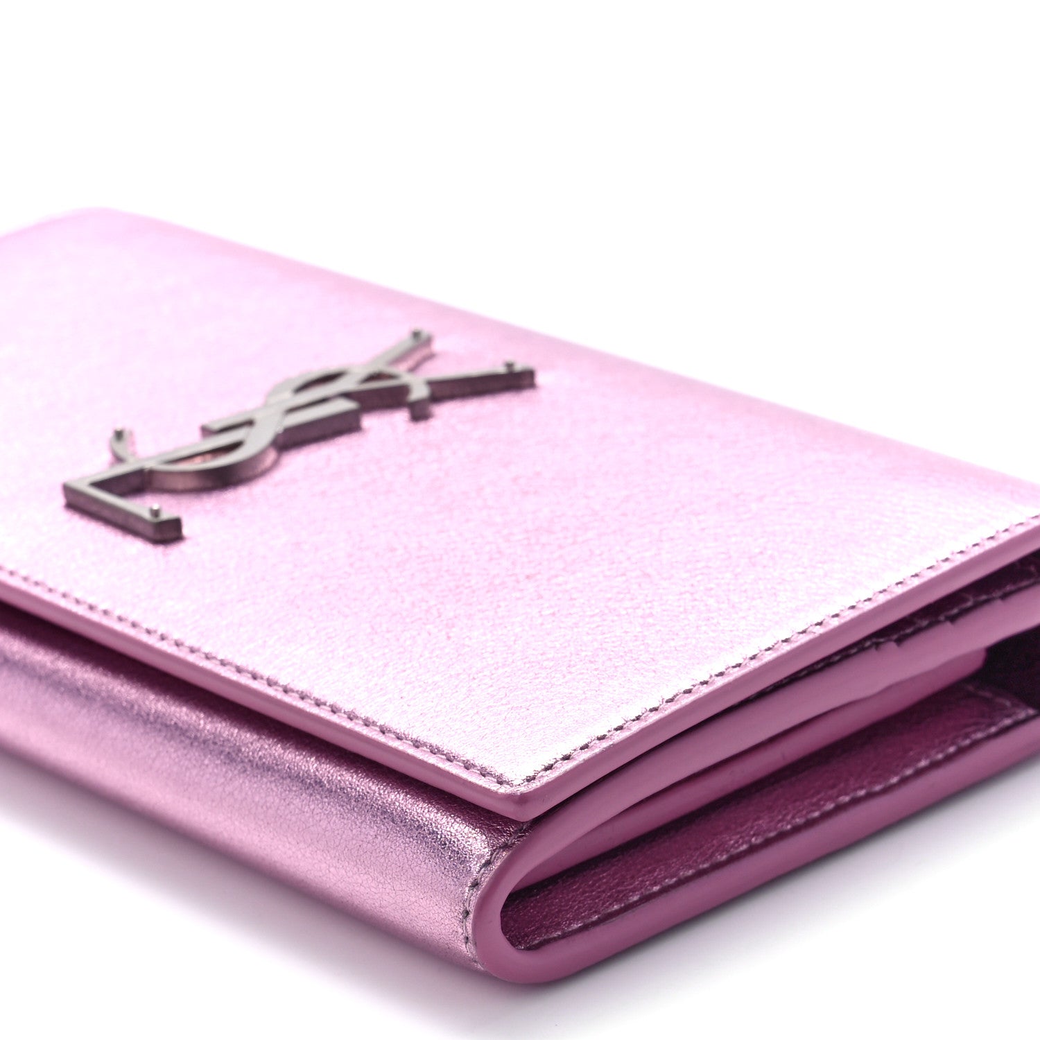 緊急値下げ！新品未使用品YSL 薄紫 花柄 羽毛肌掛け布団 Saint Laurent Metallic Calfskin Classic Monogram Cassandre Wallet