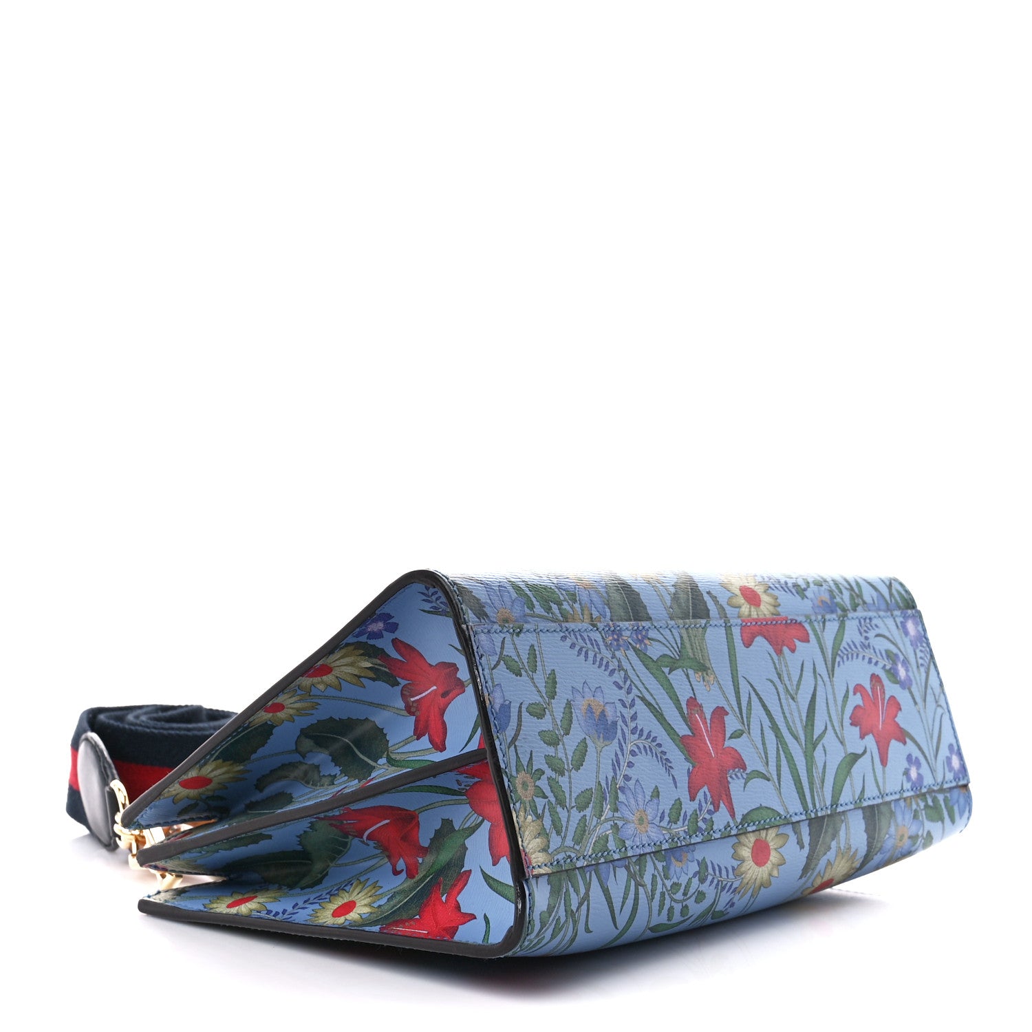 Gucci Calfskin Bamboo Web New Flora Small Nymphaea Top Handle Bag Azure 4 of 13