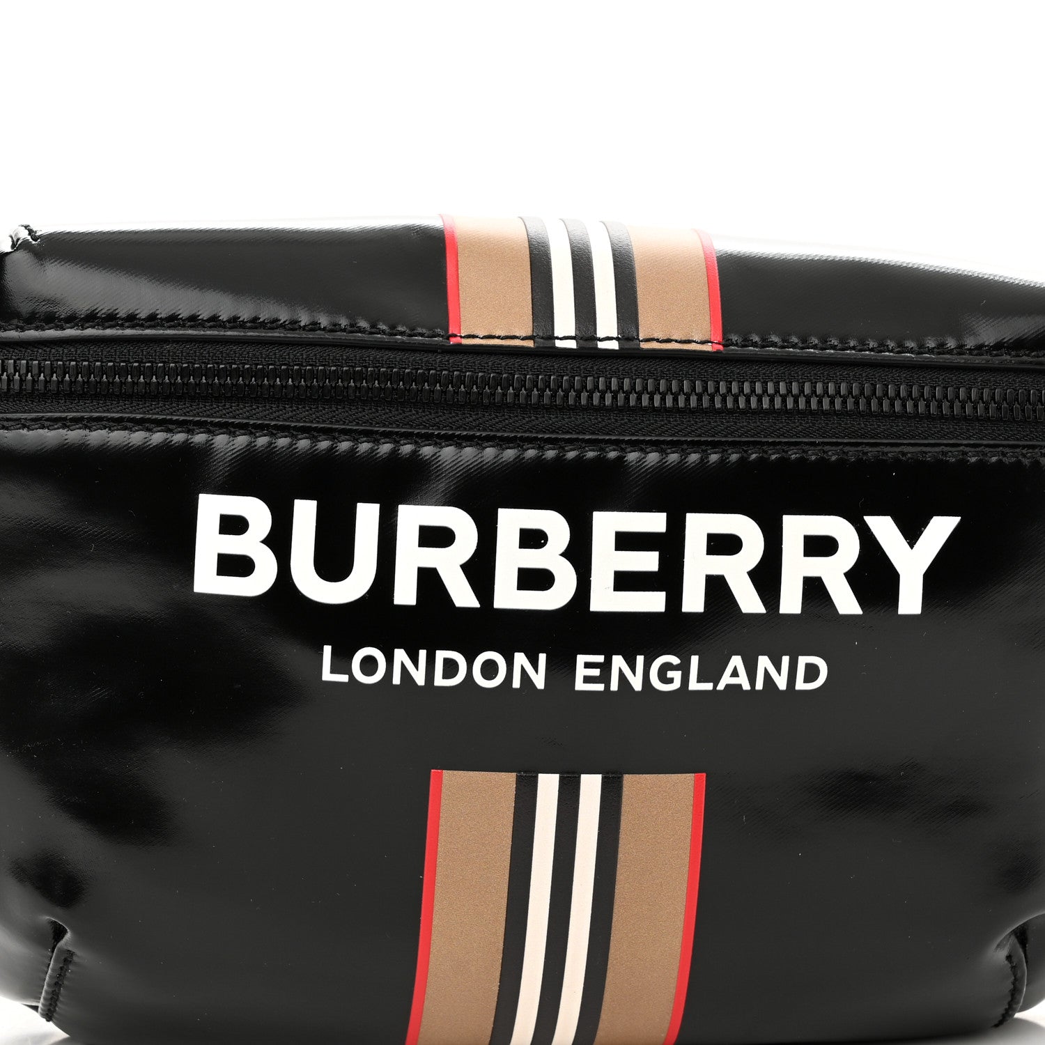 Burberry Coated Canvas Icon Stripe Sonny Bum Bag Black 7 of 9