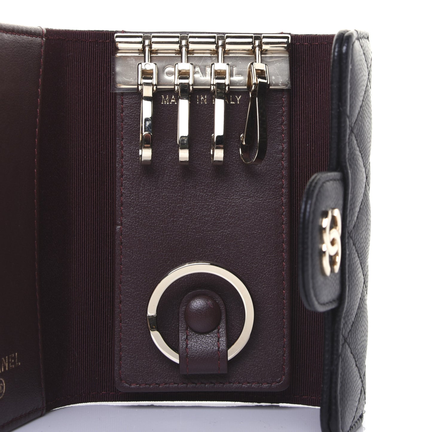 Caviar Quilted Classic 4 Key Holder Wallet Black