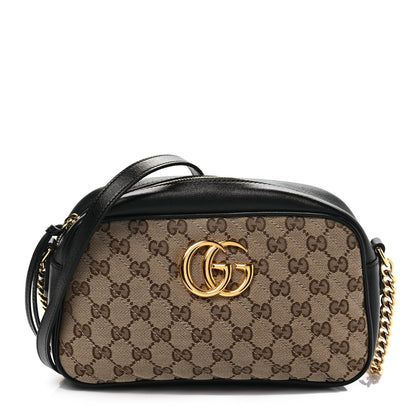 Gucci Monogram Matelasse Diagonal Small GG Marmont Chain Shoulder Bag Beige Black 1 of 8