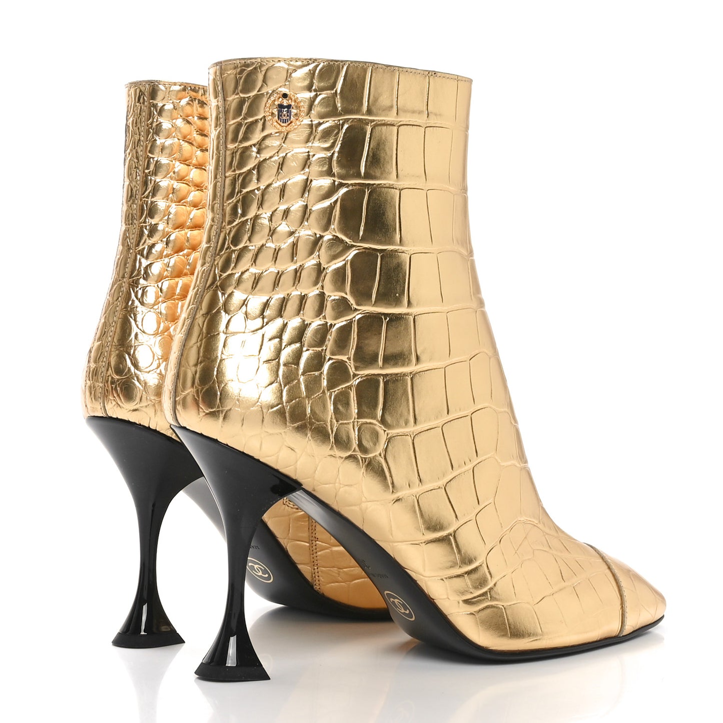 Calfskin Crocodile Embossed Cap Toe Ankle Boots 38 Gold