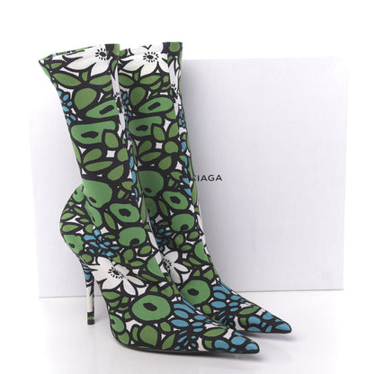 Balenciaga Jersey Crepe Wild Flowers Extreme Pointed Toe Knife Booties 40 Emerald Green White 11 of 11