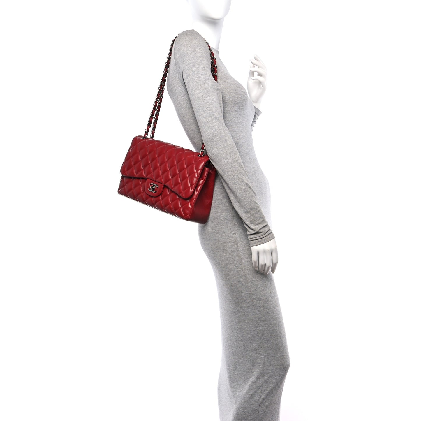 Lambskin Quilted Jumbo Double Flap Dark Red