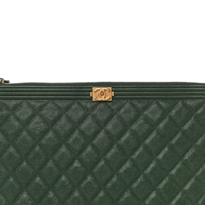 Chanel Caviar Quilted Medium Boy Cosmetic Case Green 8 of 12