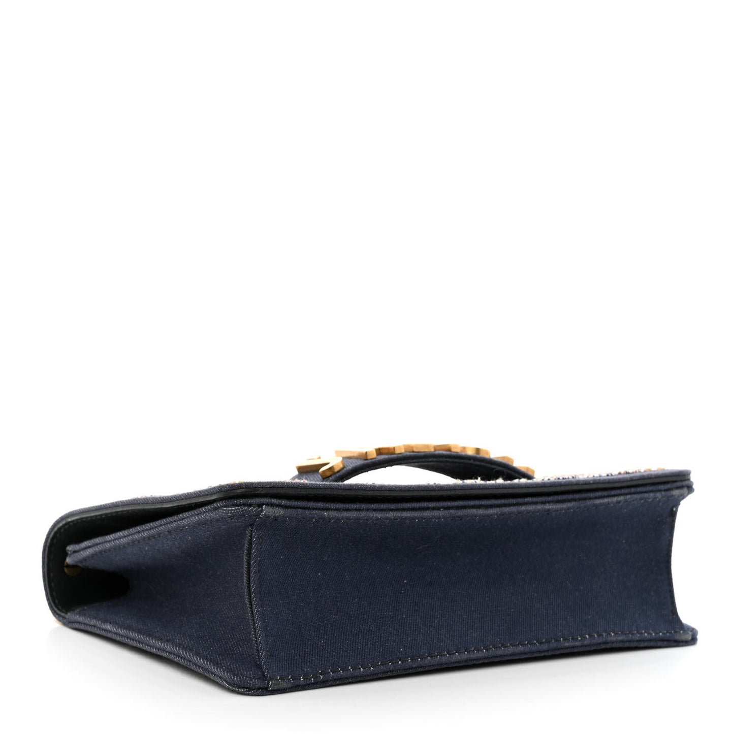 Denim Bead Embroidered J'Adior Chain Flap Bag Blue Multicolor