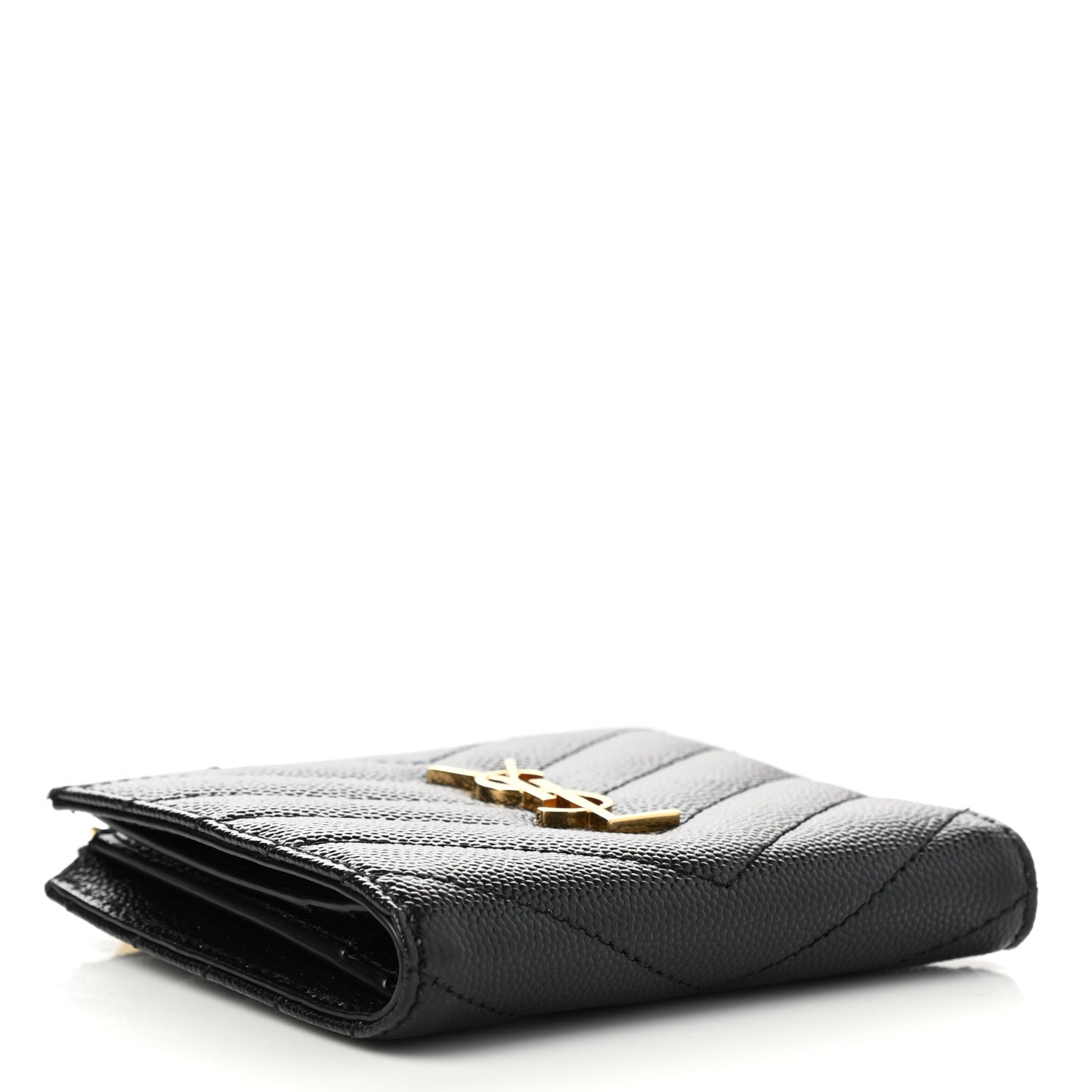 Saint Laurent Grain De Poudre Matelasse Chevron Monogram Zipped Card Case Black 3 of 6