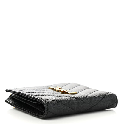 Saint Laurent Grain De Poudre Matelasse Chevron Monogram Zipped Card Case Black 3 of 6