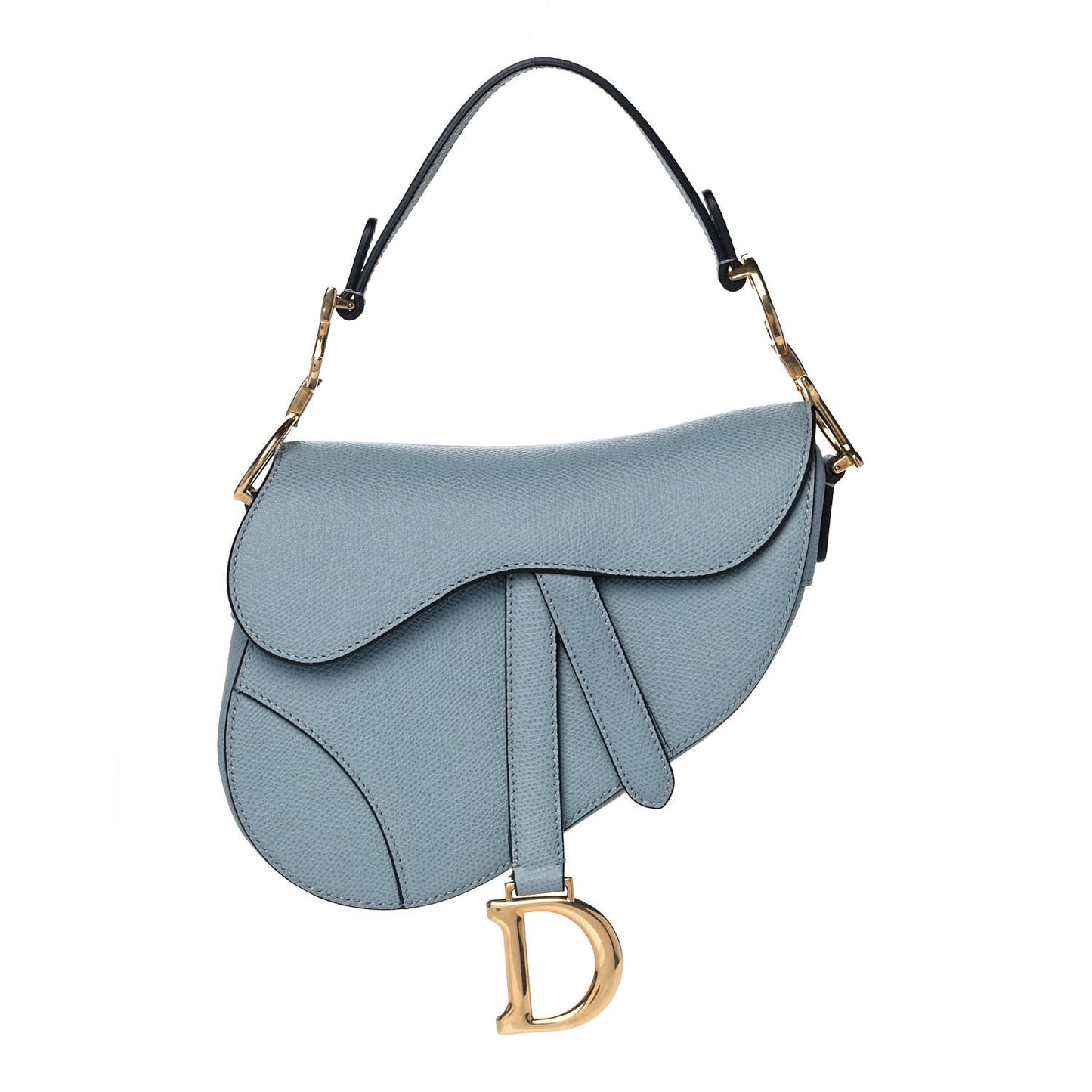 Grained Calfskin Mini Saddle Bag Sky Blue
