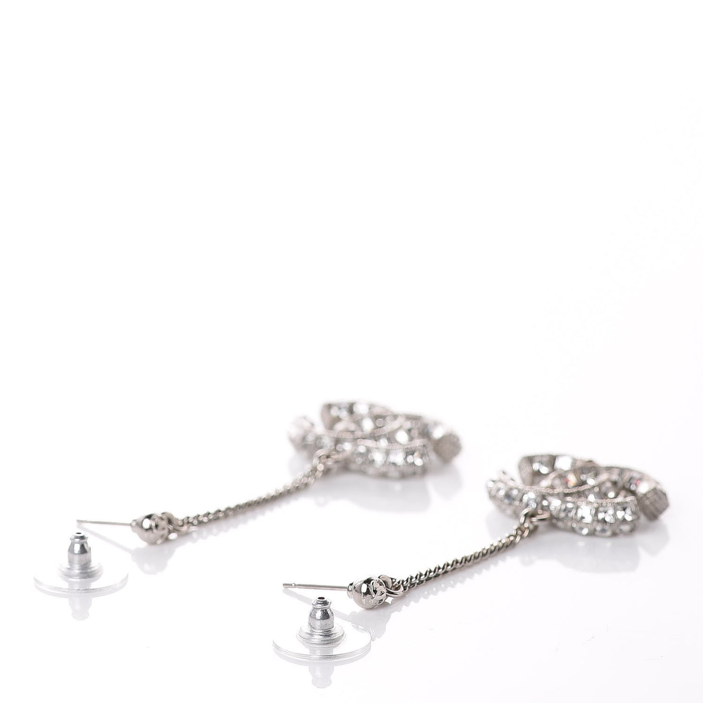 Baguette Crystal CC Drop Earrings Silver