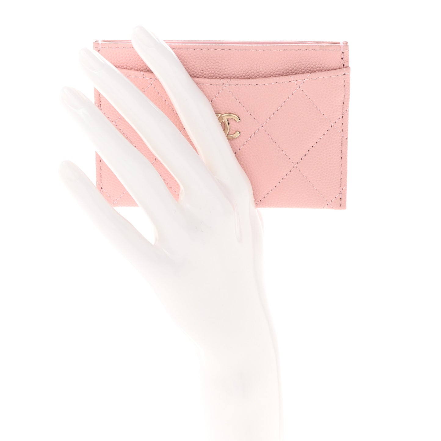 Caviar Quilted Card Holder Light Pink