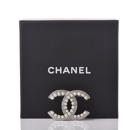 Chanel Pearl Crystal CC Snow Palace Brooch Silver 5 of 5