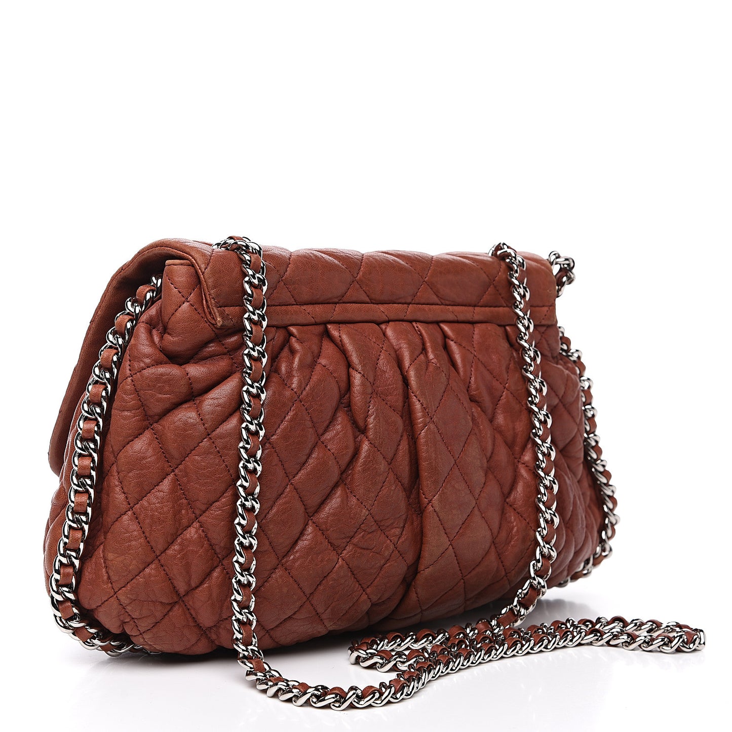 Washed Lambskin Quilted Large Chain Around Messenger Brown