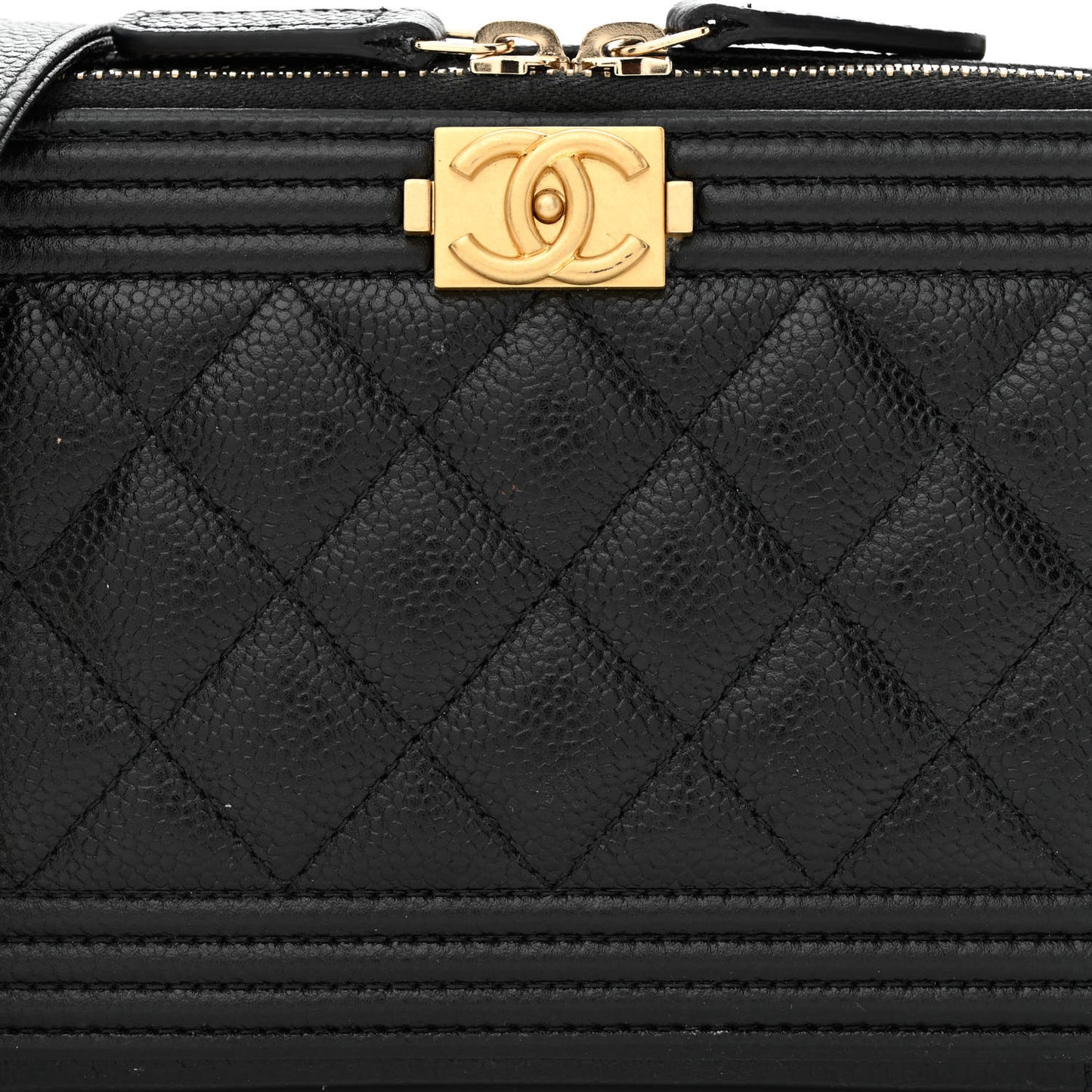 Caviar Quilted Boy Zip Phone Holder With Chain Black