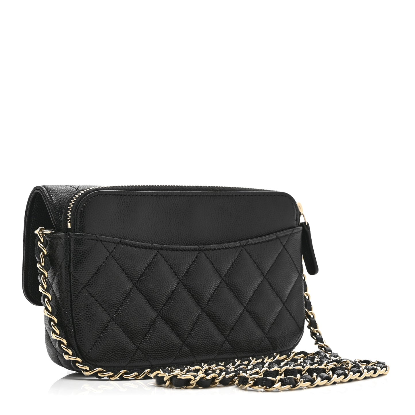 Caviar Quilted Flap Phone Holder With Chain Black Black