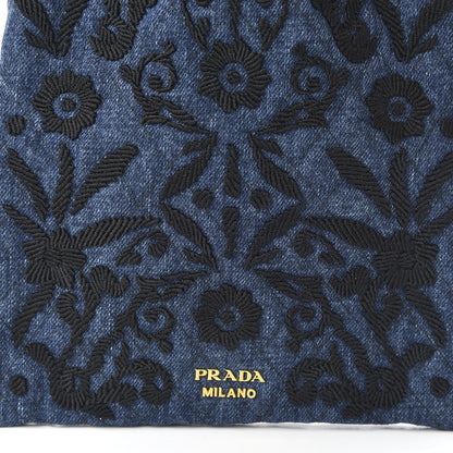 Prada Denim Impuntura Drawstring Pouch Blue Black 9 of 10