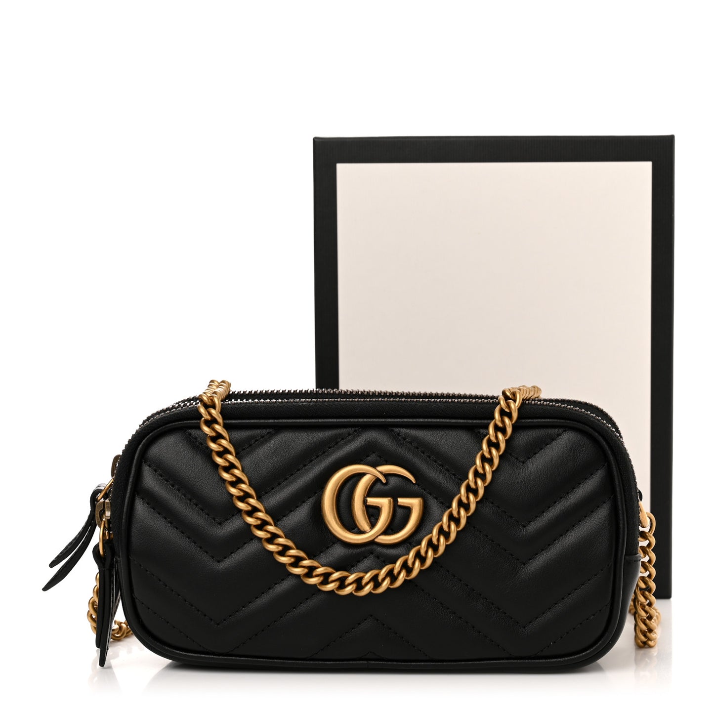 Calfskin Matelasse Mini GG Marmont Chain Crossbody Bag Black