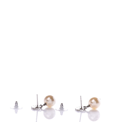 Chanel Crystal Pearl CC Drop Earrings Silver 2 of 4