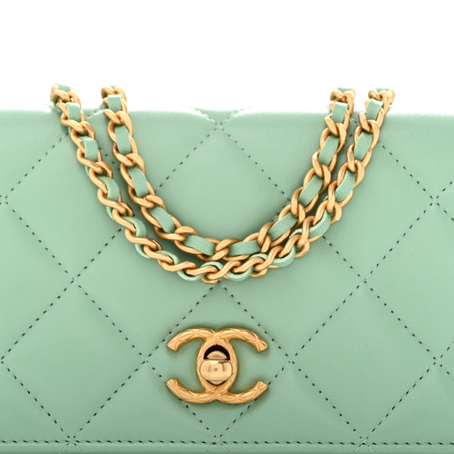 Lambskin Quilted Logo WOC Wallet On Chain Green