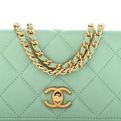 Chanel Lambskin Quilted Logo WOC Wallet On Chain Green 7 of 11