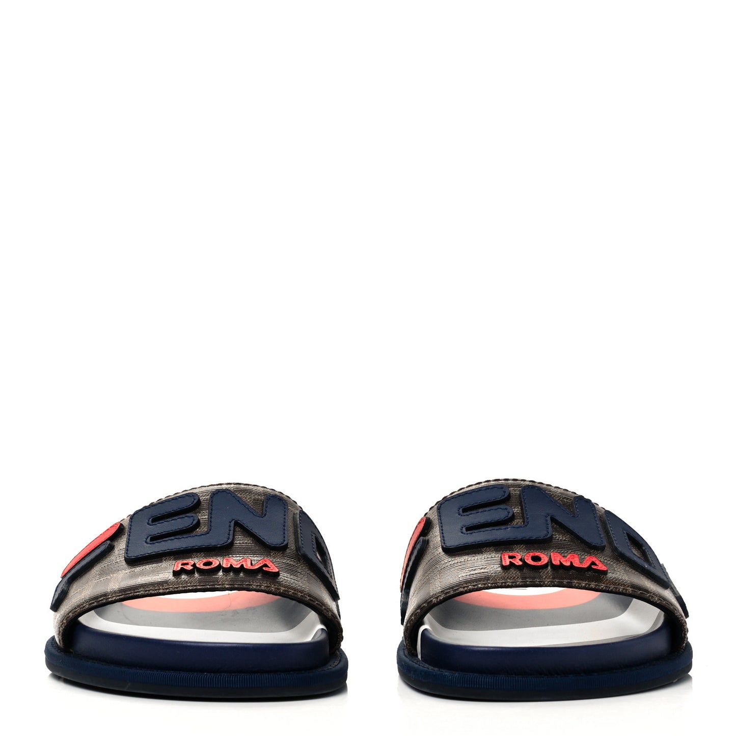 X FILA Glazed Fabric Calfskin FF 1974 Mania Slide Sandals 35 Mogano Panna Blueberry Caipiroska
