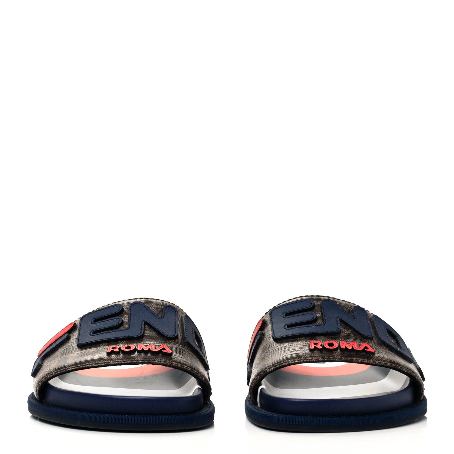 Fendi X FILA Glazed Fabric Calfskin FF 1974 Mania Slide Sandals 35 Mogano Panna Blueberry Caipiroska 2 of 7