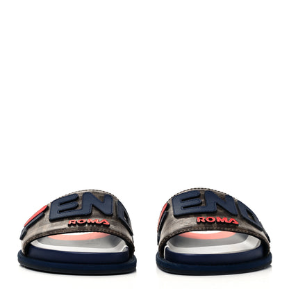 Fendi X FILA Glazed Fabric Calfskin FF 1974 Mania Slide Sandals 35 Mogano Panna Blueberry Caipiroska 2 of 7