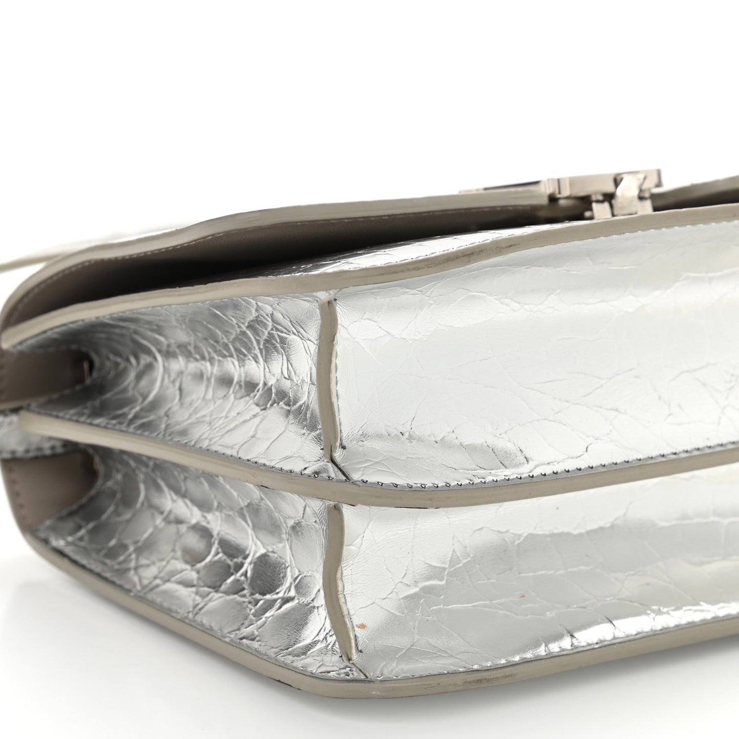 Metallic Patent Crocodile Embossed Small TB Shoulder Bag Silver
