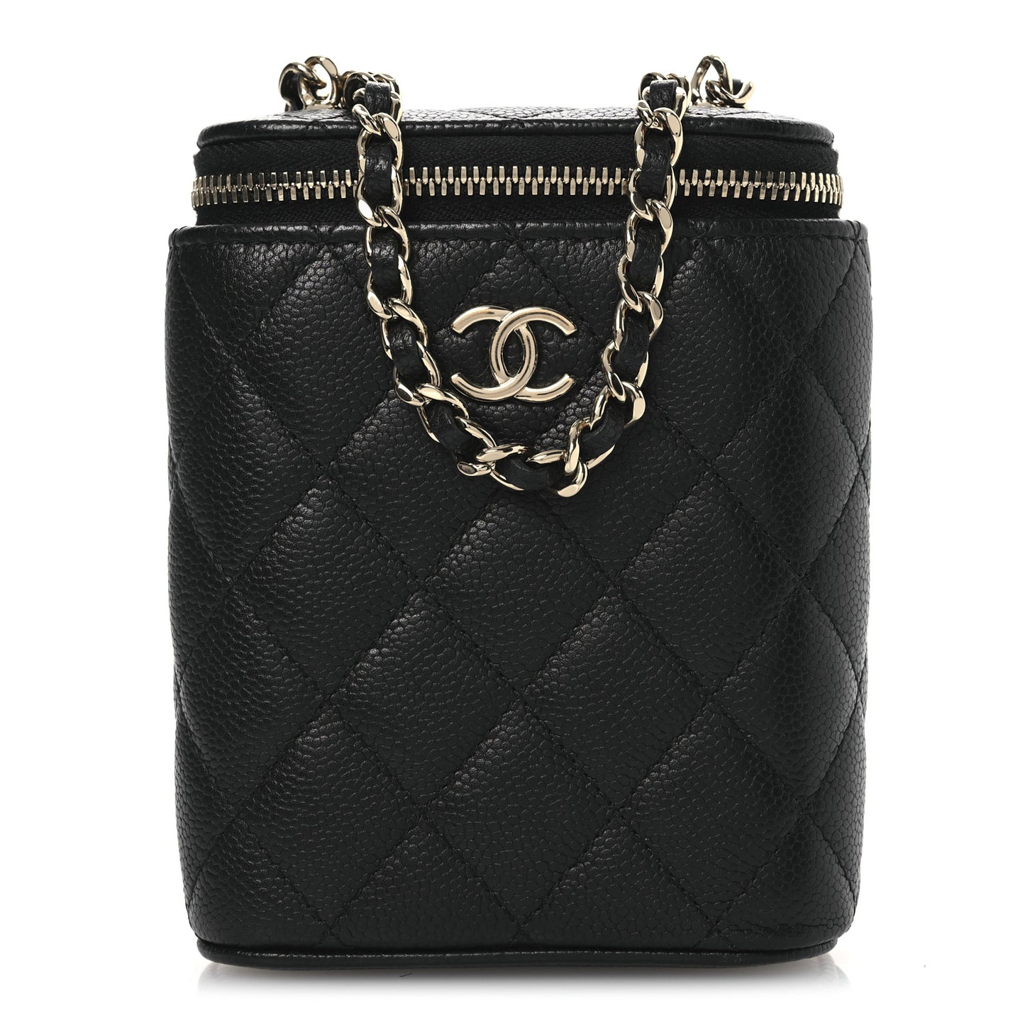 Caviar Quilted Small Vertical Coco Beauty Vanity Case With Chain Black