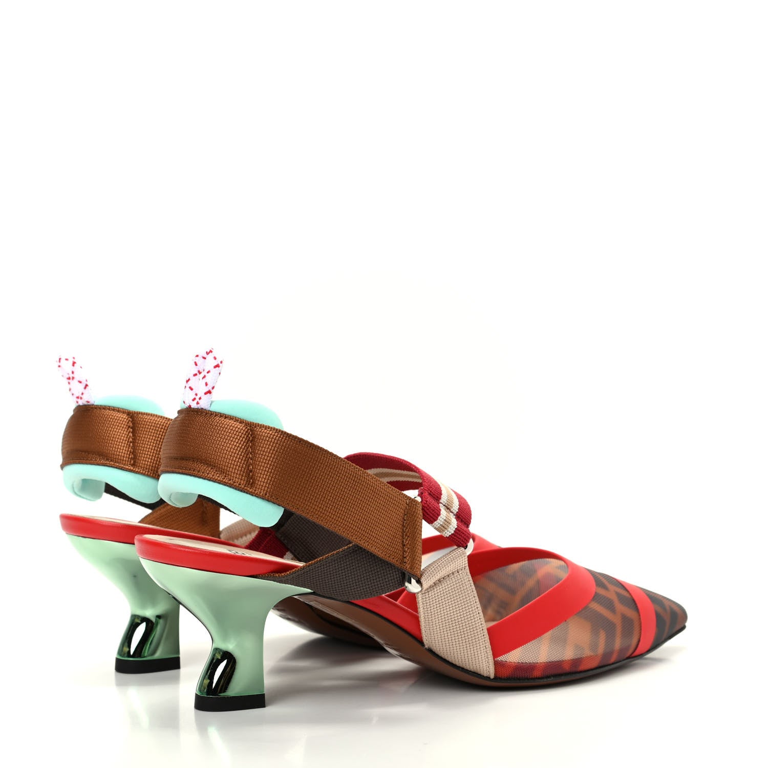 Fendi Technical Mesh FF Colibri 55mm Slingback Pumps 38 Tobacco Moro Cipria Papavero Camelia 4 of 10