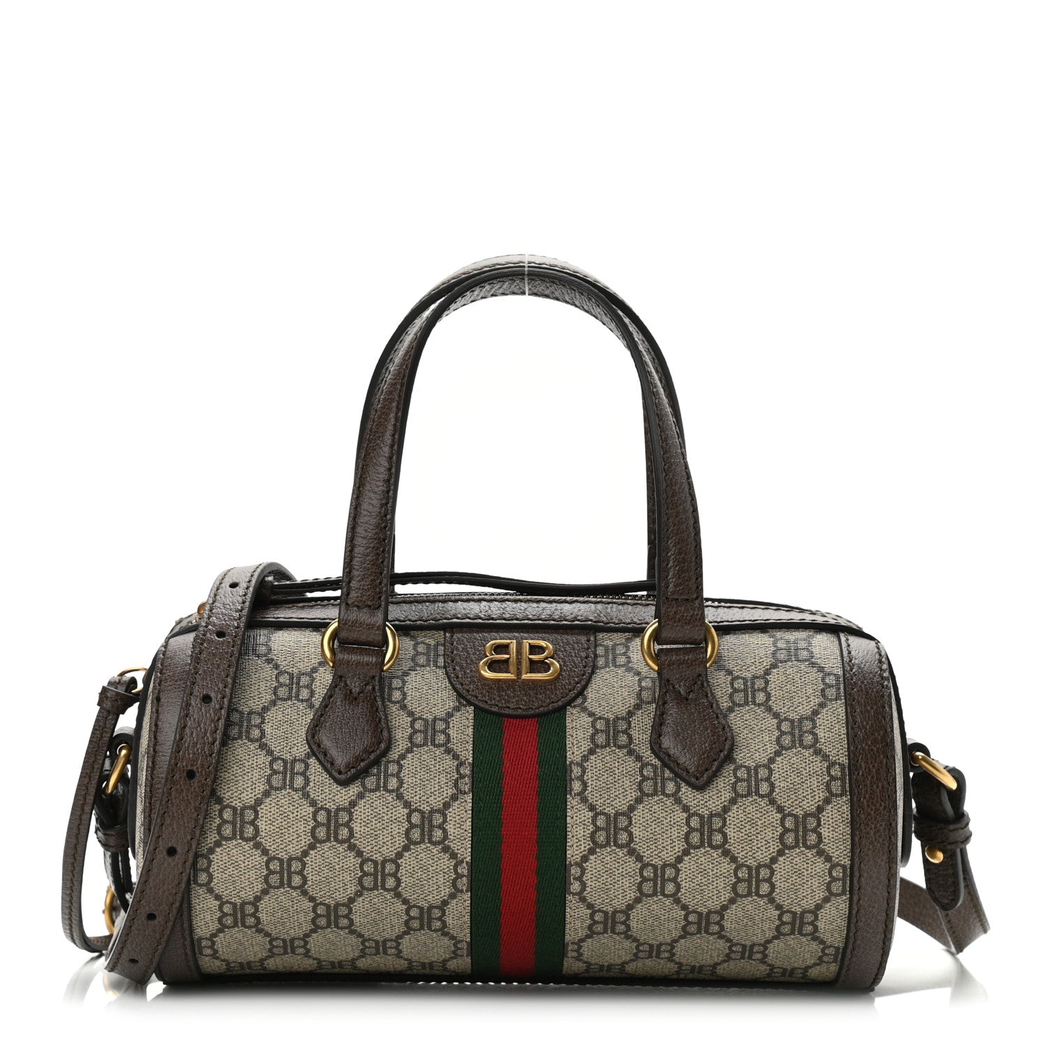 Gucci X BALENCIAGA BB Supreme Monogram Web Small Ophidia Boston Bag Beige New Acero 1 of 11