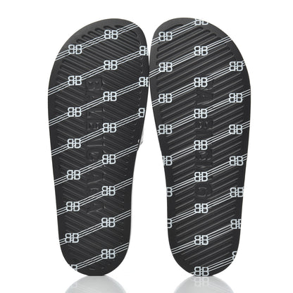 Balenciaga Rubber License Logo Print Mens Pool Slide Sandals 42 Black White 5 of 9